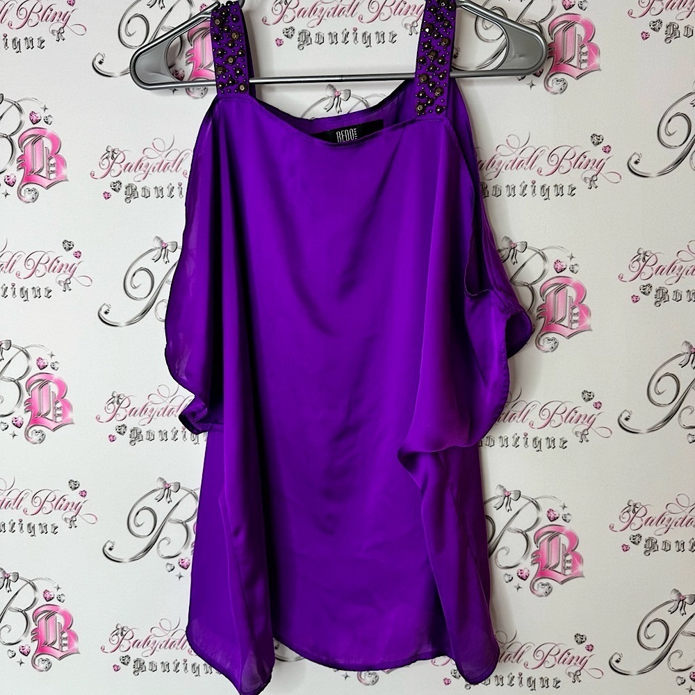 Bedo femme blouse cold shoulder royalty shirt Purple Embellished Sleeveless Top